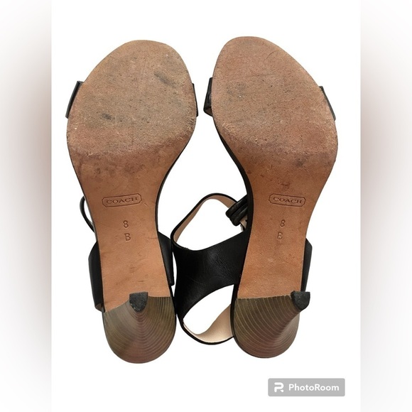 COACH Genesis Black T-Strap Patent Leather Heel Sandals Shoes Sz 8 B. - Picture 5 of 9